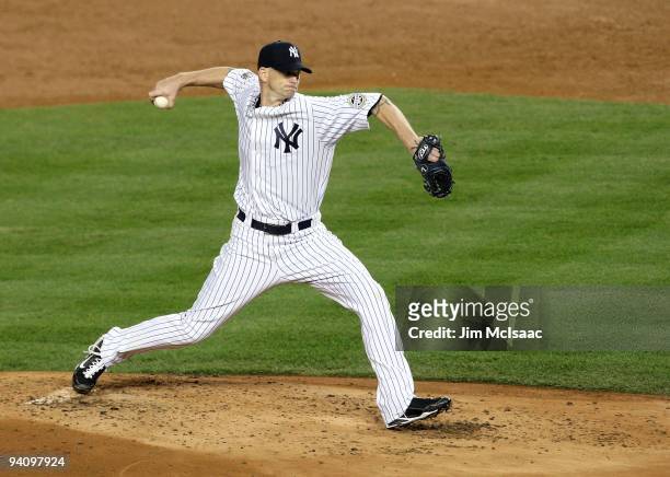Starting pitcher A.J. Burnett of the New York Yankees pitches against the Philadelphia Phillies in Game Two of the 2009 MLB World Series at Yankee...