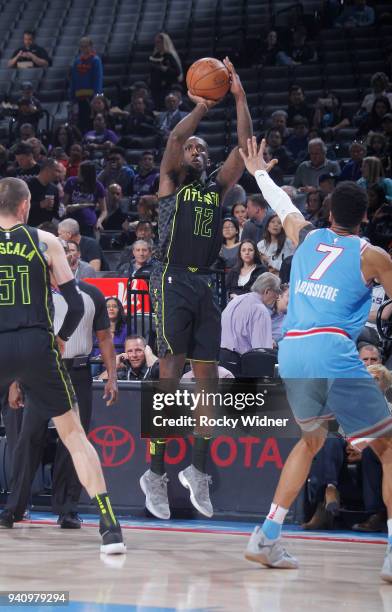 Taurean Prince of the Atlanta Hawks shoots a three pointer against the Sacramento Kings on March 22, 2018 at Golden 1 Center in Sacramento,...