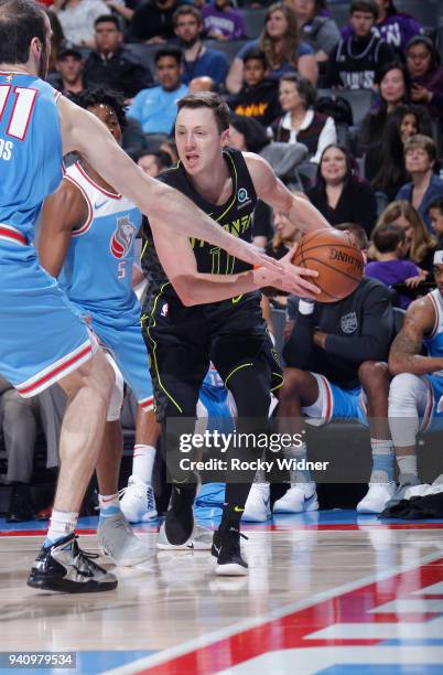 Isaiah Taylor of the Atlanta Hawks handles the ball against the Sacramento Kings on March 22, 2018 at Golden 1 Center in Sacramento, California. NOTE...