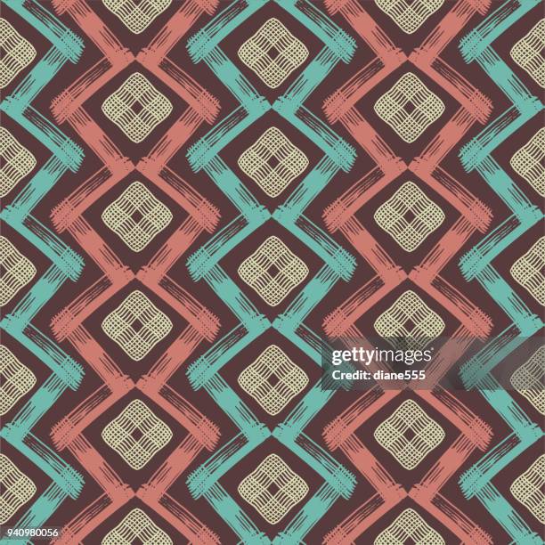 hand drawn geometric background pattern - hand block print stock illustrations