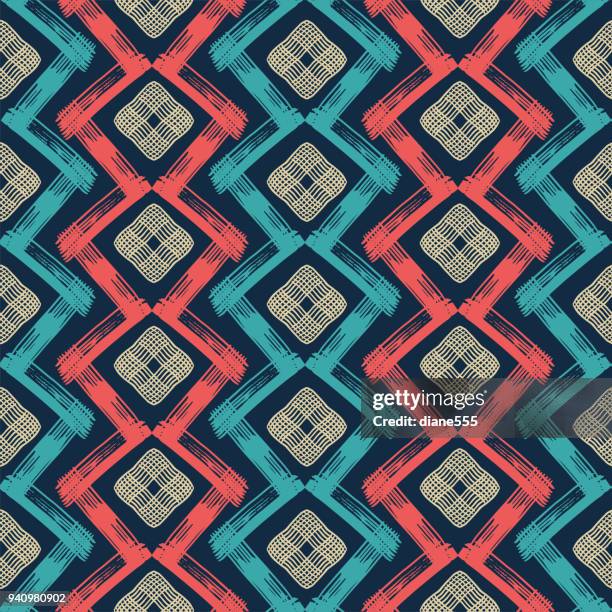 hand drawn geometric background pattern - hand block print stock illustrations