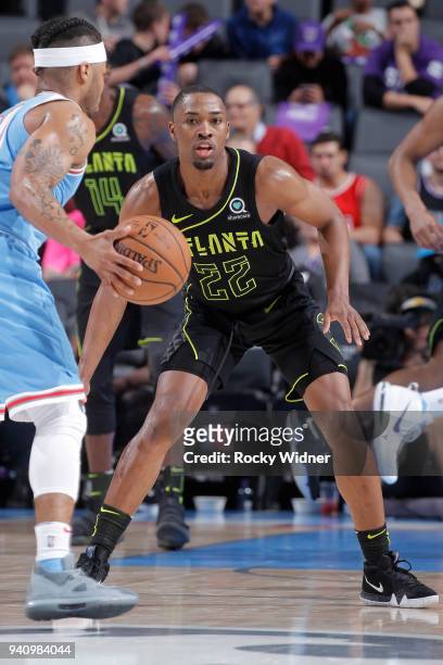 Isaiah Taylor of the Atlanta Hawks defends against the Sacramento Kings on March 22, 2018 at Golden 1 Center in Sacramento, California. NOTE TO USER:...