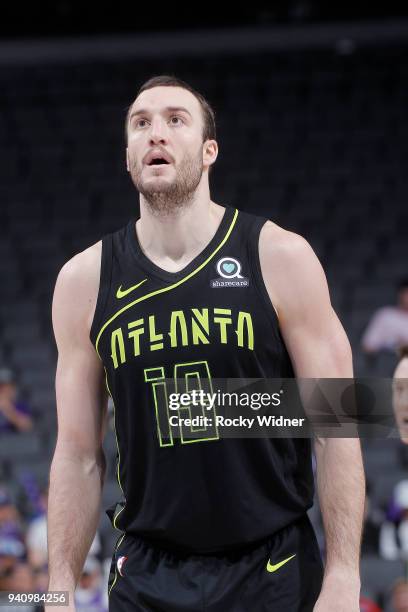 Miles Plumlee of the Atlanta Hawks looks on during the game against the Sacramento Kings on March 22, 2018 at Golden 1 Center in Sacramento,...