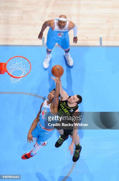 Bruno Caboclo of the Sacramento Kings rebounds against Miles Plumlee of the Atlanta Hawks on March 22, 2018 at Golden 1 Center in Sacramento,...