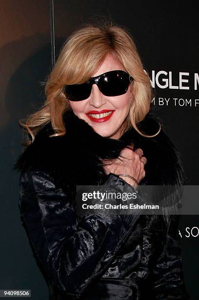 Recording artist Madonna attends a screening of "A Single Man" hosted by the Cinema Society and Tom Ford at The Museum of Modern Art on December 6,...