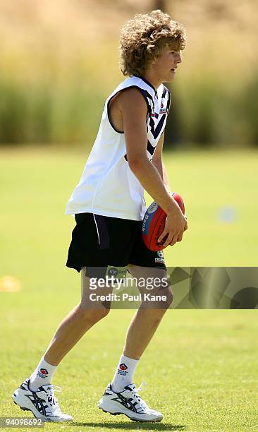 Jesse Crichton of the Dockers in action during a Fremantle Dockers AFL training session at Santich Park on December 7, 2009 in Fremantle, Australia.