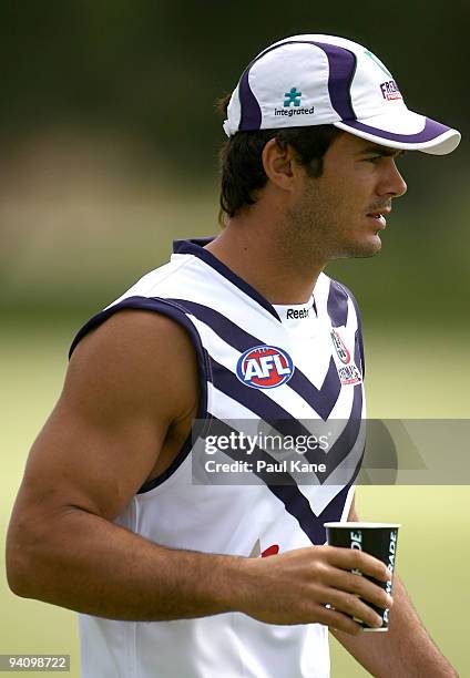 Chris Tarrant of the Dockers looks on during a Fremantle Dockers AFL training session at Santich Park on December 7, 2009 in Fremantle, Australia.