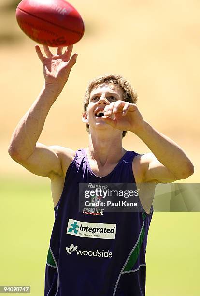 Nathan Fyfe of the Dockers in action during a Fremantle Dockers AFL training session at Santich Park on December 7, 2009 in Fremantle, Australia.