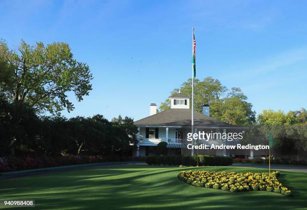 Founders Circle and the clubhouse are seen during a practice round prior to the start of the 2018 Masters Tournament at Augusta National Golf Club on...