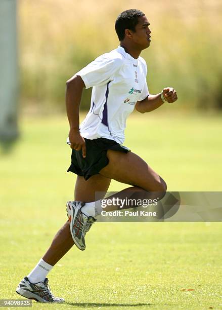 Casey Sibisado of the Dockers runs during a Fremantle Dockers AFL training session at Santich Park on December 7, 2009 in Fremantle, Australia.