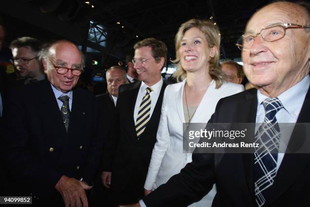 Otto Graf Lambsdorff, Guido Westerwelle, Silvana Koch-Mehrin and Hans-Dietrich Genscher of the German Free Democrats political party arrive for the...