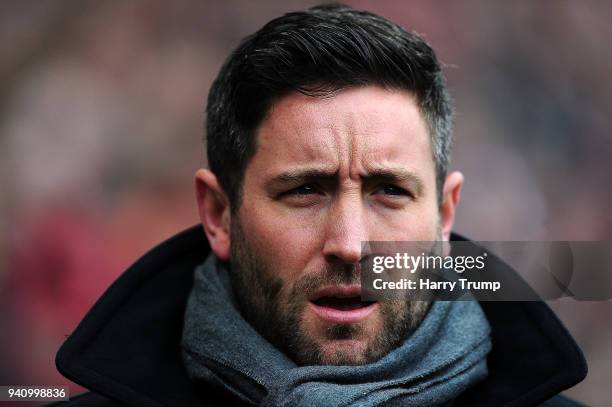 Lee Johnson, Manager of Bristol City during the Sky Bet Championship match between Bristol City and Brentford at Ashton Gate on April 2, 2018 in...