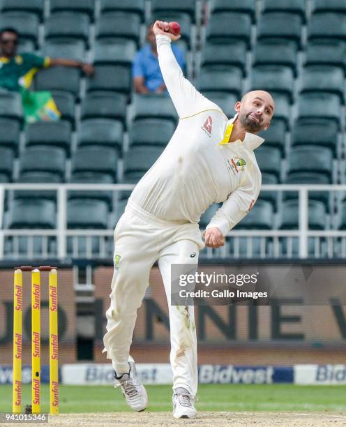 Nathan Lyon of Australia during day 4 of the 4th Sunfoil Test match between South Africa and Australia at Bidvest Wanderers Stadium on April 02, 2018...