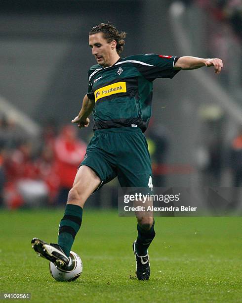 Roel Brouwers of Borussia M'gladbach kicks the ball during the Bundesliga match between FC Bayern Muenchen and Borussia Moenchengladbach at Allianz...