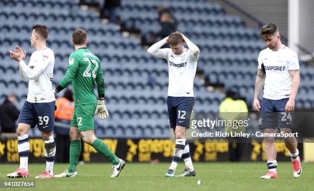 Preston North End's Paul Gallagher looks dejected at the final whistle during the Sky Bet Championship match between Preston North End and Derby...