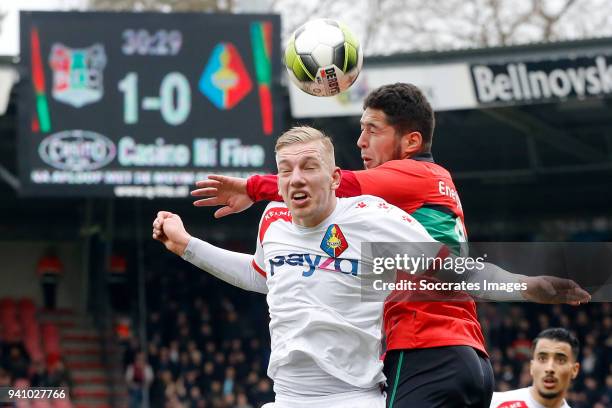 Jerdy Schouten of Telstar, Anass Achahbar of NEC Nijmegen during the Dutch Jupiler League match between NEC Nijmegen v Telstar at the Goffert Stadium...