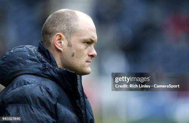 Preston North End manager Alex Neil during the Sky Bet Championship match between Preston North End and Derby County at Deepdale on April 2, 2018 in...