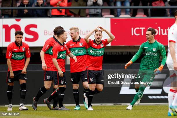 Michael Heinloth of NEC Nijmegen celebrates 1-0 during the Dutch Jupiler League match between NEC Nijmegen v Telstar at the Goffert Stadium on April...