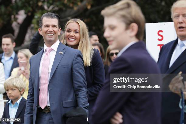 Donald Trump Jr. And his wife Vanessa Trump attend the 140th annual Easter Egg Roll with their five children, Barron Trump and President Donald Trump...