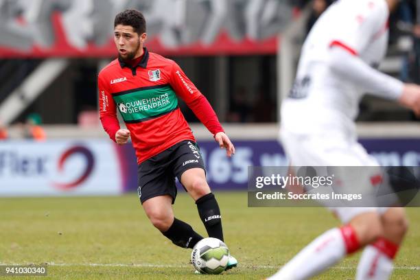 Anass Achahbar of NEC Nijmegen during the Dutch Jupiler League match between NEC Nijmegen v Telstar at the Goffert Stadium on April 2, 2018 in...