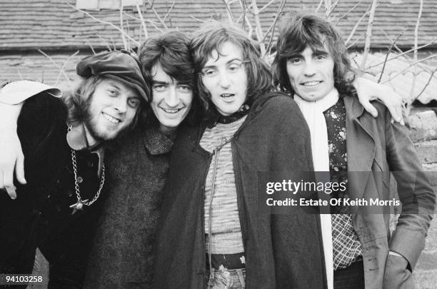 Short-lived English rock group Balls, 1970. Left to right: Trevor Burton, Mike Kellie, Denny Laine and Steve Gibbons.