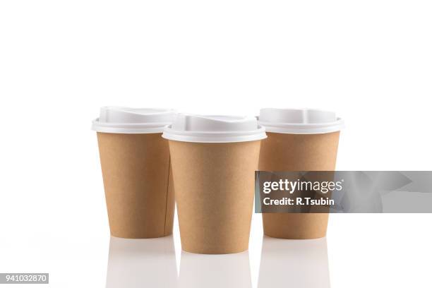empty disposable paper coffee cups - mug stock pictures, royalty-free photos & images