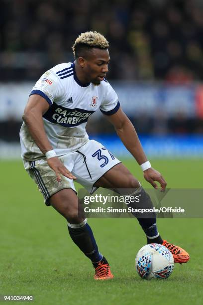 Adama Traore of Boro in action during the Sky Bet Championship match between Burton Albion and Middlesbrough at the Pirelli Stadium on April 2, 2018...