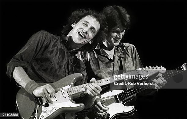 Mark Knopfler and David Knopfler from Dire Straits performs live on stage at Ahoy, Rotterdam, Holland on November 01 1979