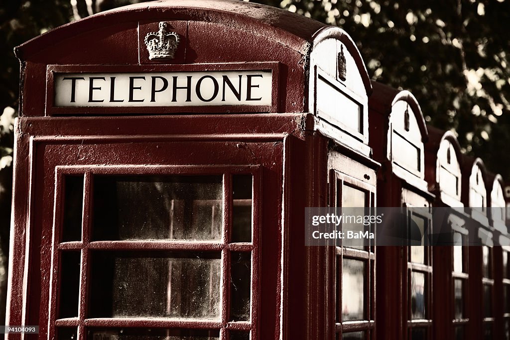 Row of telephone boxes, London, UK