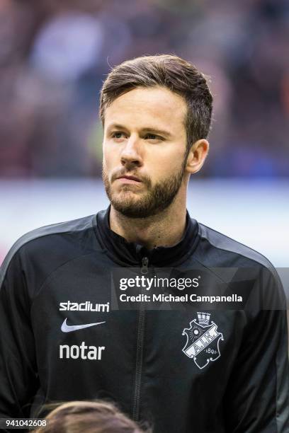 Robert Lundstrom of AIK during an Allsvenskan match between AIK and Dalkurd FF at Friends arena on April 2, 2018 in Solna, Sweden.