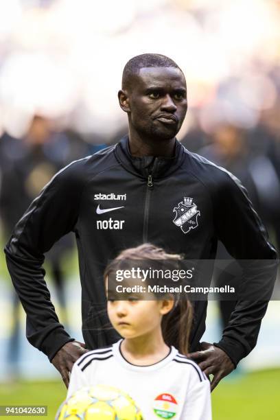 Enoch Kofi Adu of AIK during an Allsvenskan match between AIK and Dalkurd FF at Friends arena on April 2, 2018 in Solna, Sweden.