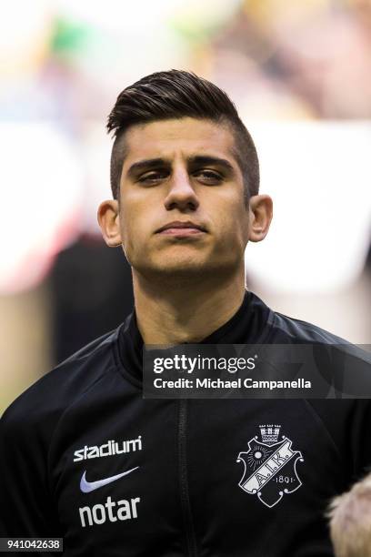 Nicolas Stefanelli of AIK during an Allsvenskan match between AIK and Dalkurd FF at Friends arena on April 2, 2018 in Solna, Sweden.