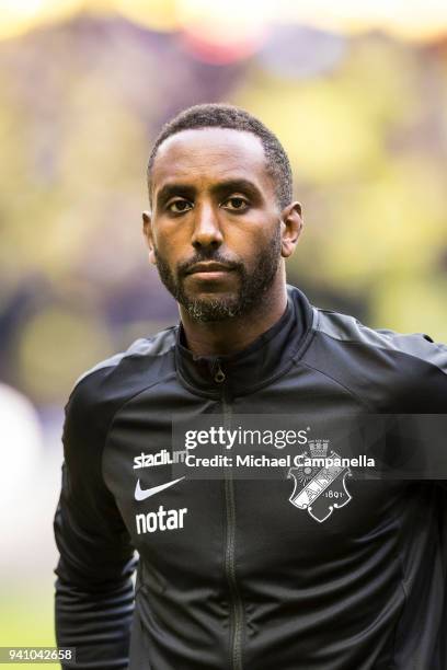 Henok Goitom of AIK during an Allsvenskan match between AIK and Dalkurd FF at Friends arena on April 2, 2018 in Solna, Sweden.