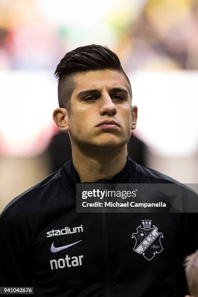 Nicolas Stefanelli of AIK during an Allsvenskan match between AIK and Dalkurd FF at Friends arena on April 2, 2018 in Solna, Sweden.