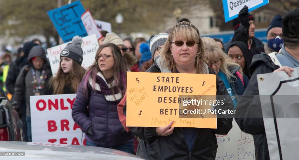 Oklahoma Teachers Go On Strike And Rally At State Capitol