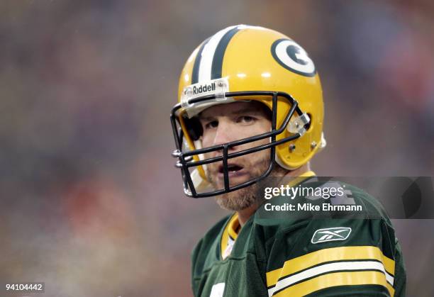 Quarterback Brett Favre of the Green Bay Packers during the first round playoff game against the Minnesota Vikings at Lambeau Field in Green Bay,...