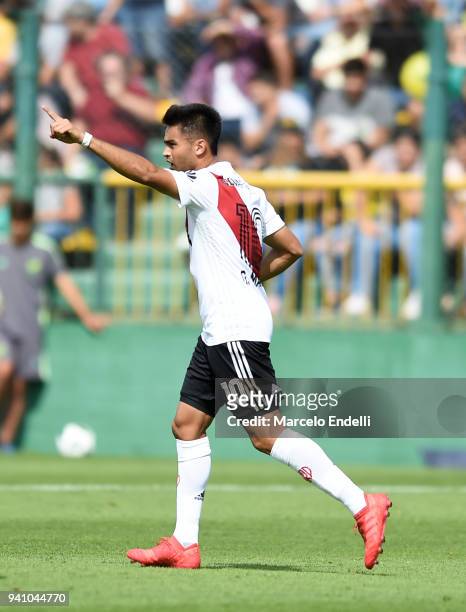Gonzalo Martinez of River Plate celebrates after scoring the first goal of his team during a match between Defensa y Justicia and River Plate as part...