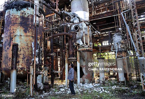 The Union Carbide factory is pictured in Bhopal on November 18, 2009. Residents are bitter whenever they glance behind their homes toward the old...