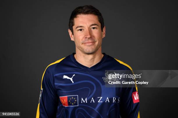 Andrew Hodd of Yorkshire poses for a portrait during the Yorkshire CCC Media Day at Headingley on April 2, 2018 in Leeds, England.