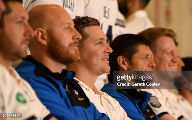 Yorkshire captain Gary Ballance with his players as they pose for the team photograph during the Yorkshire CCC Media Day at Headingley on April 2,...