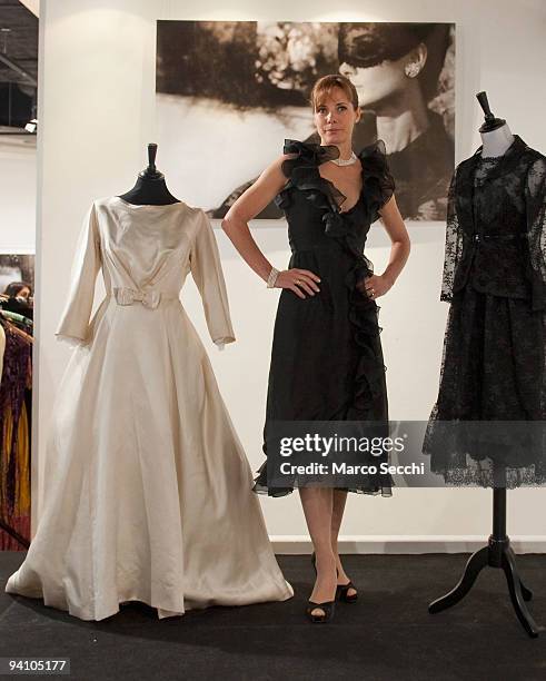 Darcey Bussell wears an Audrey Hepburn black Chantilly lace dress worn in the 1966 film 'How to steal a Million' during a photocall to announce an...