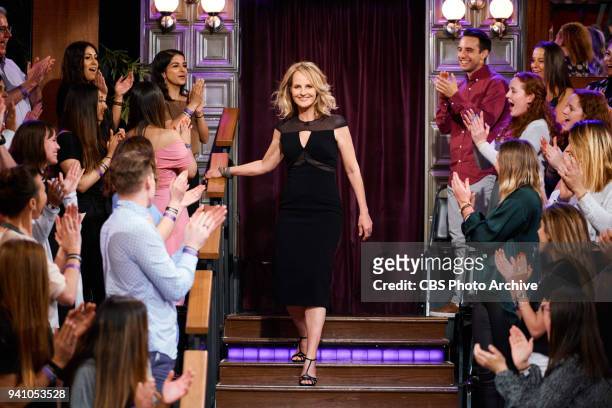 Helen Hunt greets the audience during "The Late Late Show with James Corden," Thursday, March 29, 2018 On The CBS Television Network.