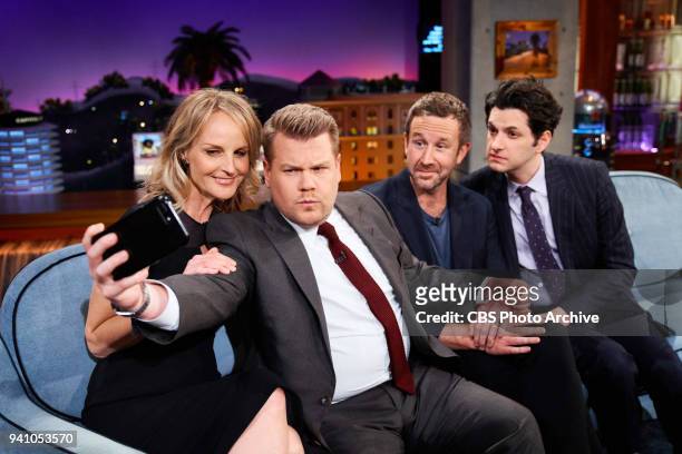 The Late Late Show with James Corden with guests Helen Hunt, Chris O'Dowd, and Ben Schwartz airing Thursday, March 29, 2018 on the CBS Television...
