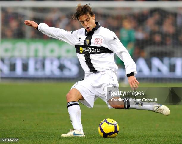 Daniele Galloppa of Parmma FC in action during the Serie A match between Genoa CFC and Parma FC at Stadio Luigi Ferraris on December 6, 2009 in...