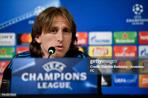 Luka Modric during the Real Madrid press conference at Allianz Stadium on April 2, 2018 in Turin, Italy.