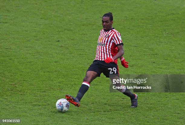 Joel Asoro of Sunderland during the Sky Bet Championship match between Sunderland AFC and Sheffield Wednesday FC at Stadium of Light on April 2, 2018...