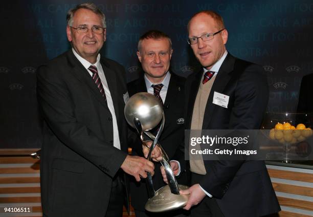 Hans-Dieter Drewitz, vice-chairman of German football association and Matthias Sammer, technical director of German football association receive the...