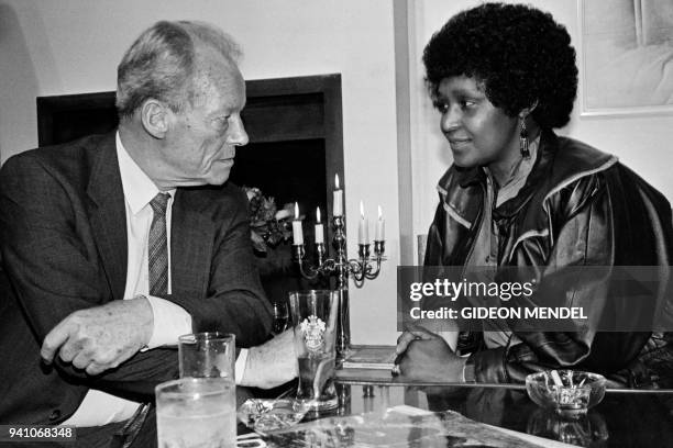 Picture taken on April 15, 1986 shows Winnie Madikizela-Mandela, then-wife of South African president Nelson Mandela and anti-apartheid campaigner,...