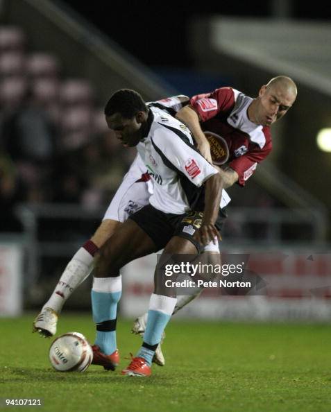 Mathieu Man Set Mathieu Manset of Hereford United attempts to control the ball under ...
