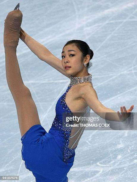 Kim Yu-Na of South Korea competes during the ladies free program of the ISU Grand Prix Figure Skating Series event, the Trophee Eric Bompard, on...